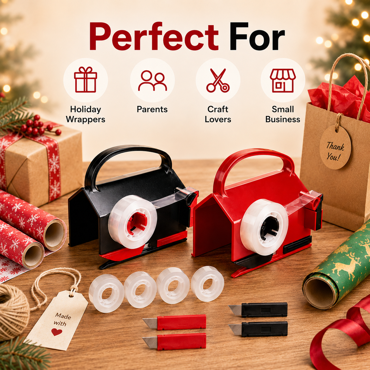 2-in-1 Wrapping Cutter & Tape Dispenser