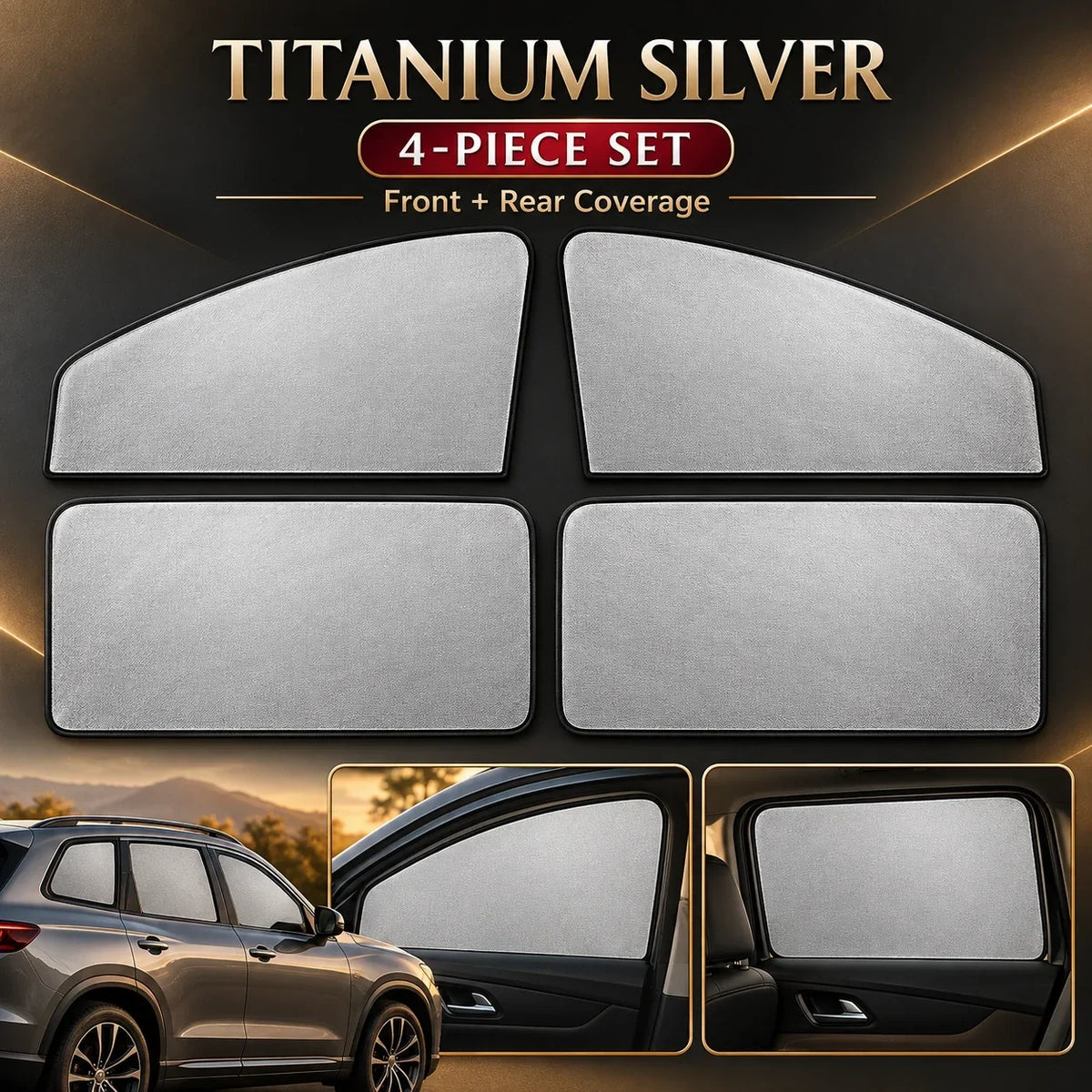 Magnetic Car Side Window Curtains 4-Piece Front & Rear Privacy Sunshade Set