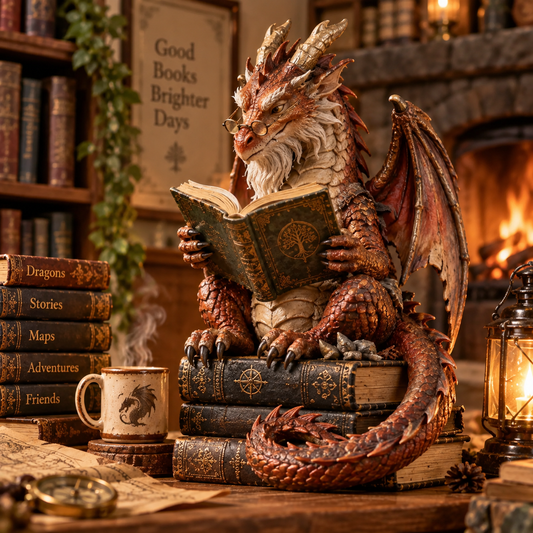 Wandering Scholar Dragon Enchanted Reading Figurine