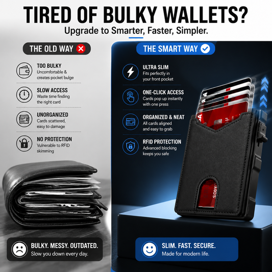 2026 RFID Blocking Minimalist Pop-Up Wallet | One-Second Card Eject Design & Ultra Slim Pocket Wallet