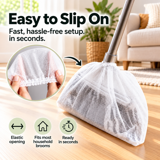 100 PCS Disposable Broom Dust Cover Elastic Cleaning Cover for Pet Hair, Dust & Everyday Floor Debris