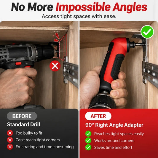1/4' Right Angle Drill Adapter High-Torque 90 Driver for Tight Spaces