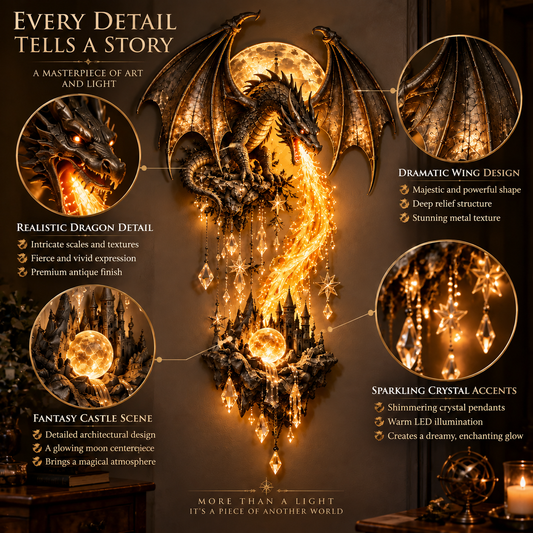 🔥 Last Day 49% OFF – 🐉 Dragonfire Moonlight Wall Lamp | Enchanted Fantasy Castle Decor 🌙