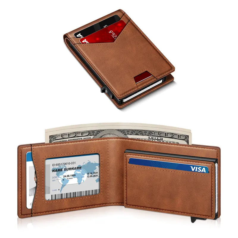 π³ POP-UP CARD WALLET | Slim RFID Blocking Wallet with Quick-Access Aluminum Card Holder & Money Clip