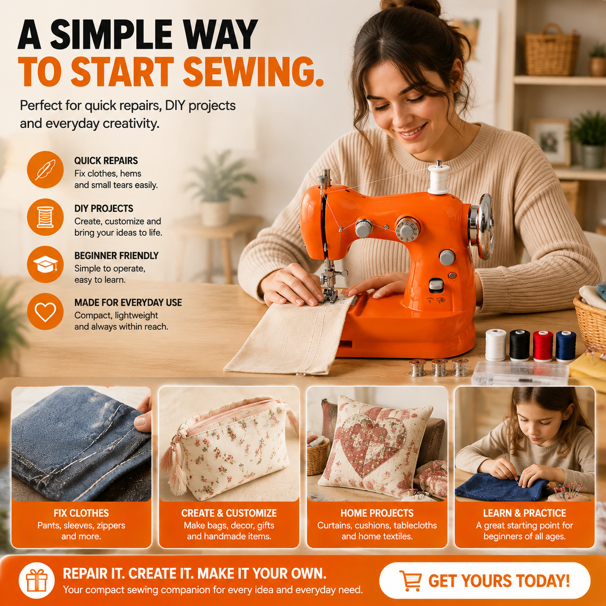 Mini Electric Sewing Machine Beginner-Friendly Portable Sewing Machine with Foot Pedal for Clothing Repair & DIY Crafts