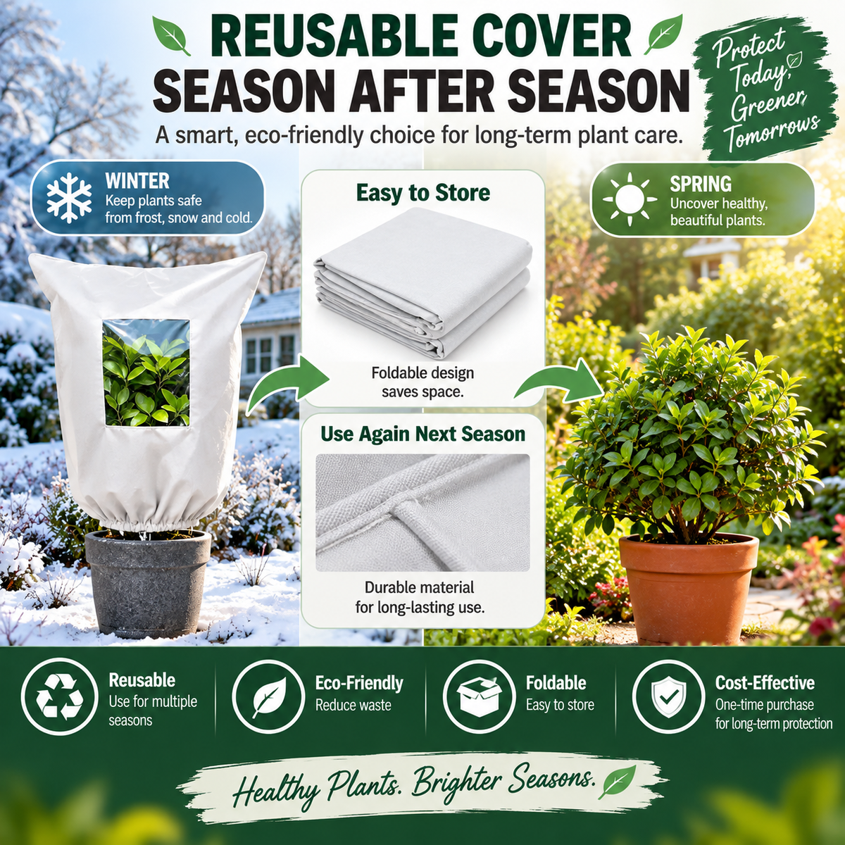 Plant Frost Protection Cover Breathable Reusable Cover for Shrubs, Pots & Young Trees