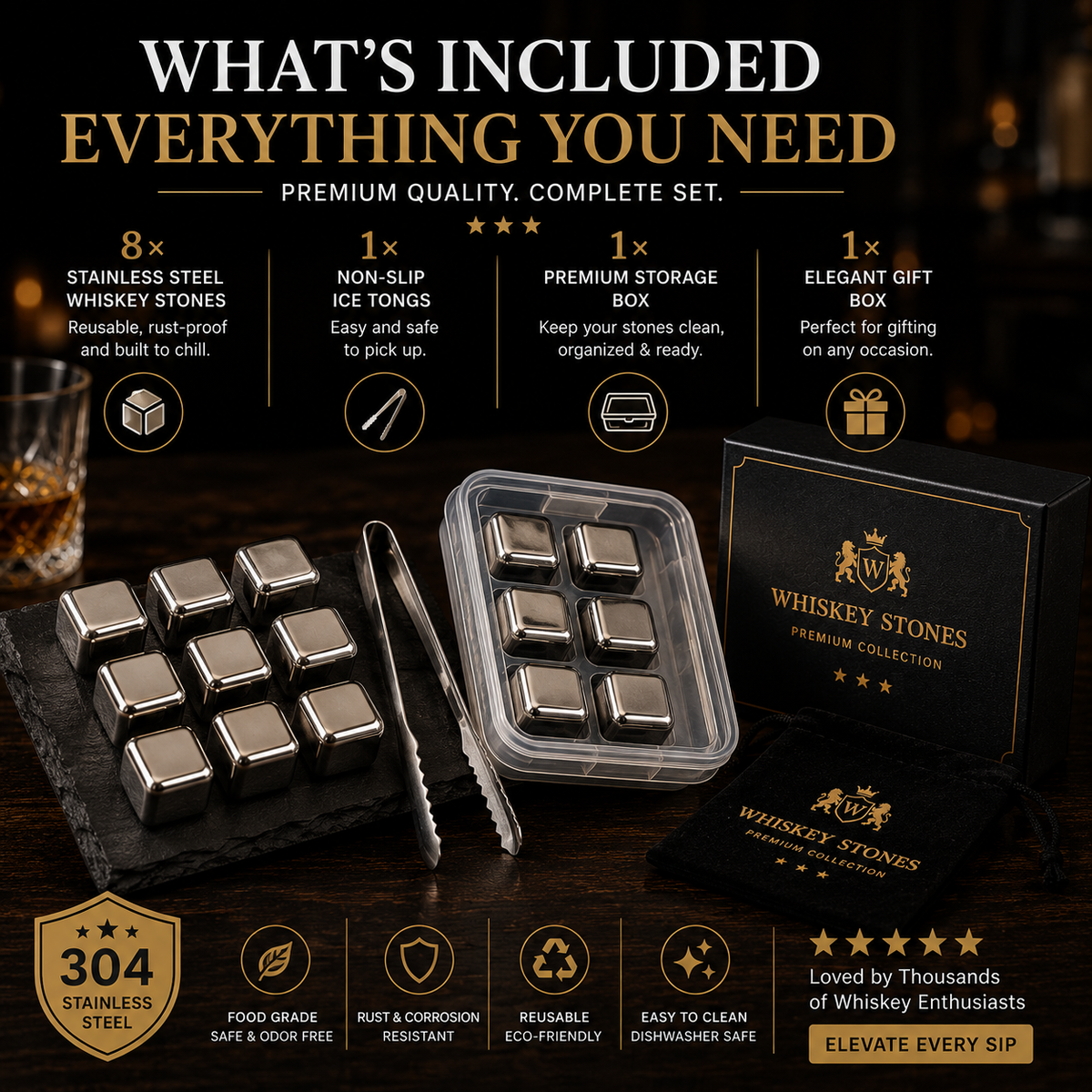Stainless Steel Whiskey Stones Chill Drinks Without Dilution