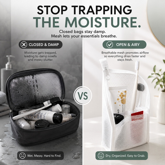 2-Pack Portable Quick-Dry Mesh Toiletry Bags Hanging Travel Organizers with Toothbrush Slots
