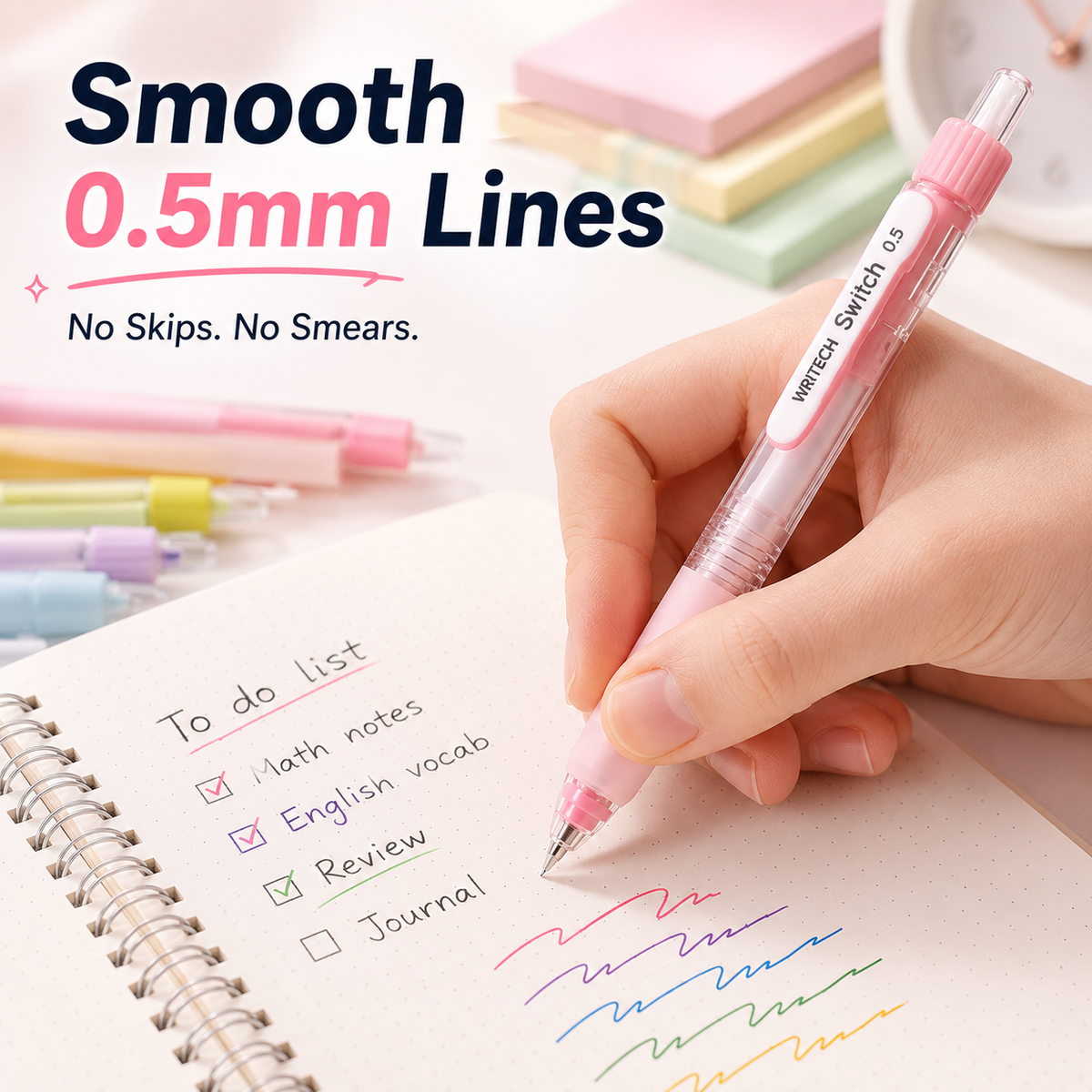 6-Color Silent Switch Gel Pen Set | Twist Between Silent & Clicky | 0.5mm Quick-Dry Smooth Writing Pens