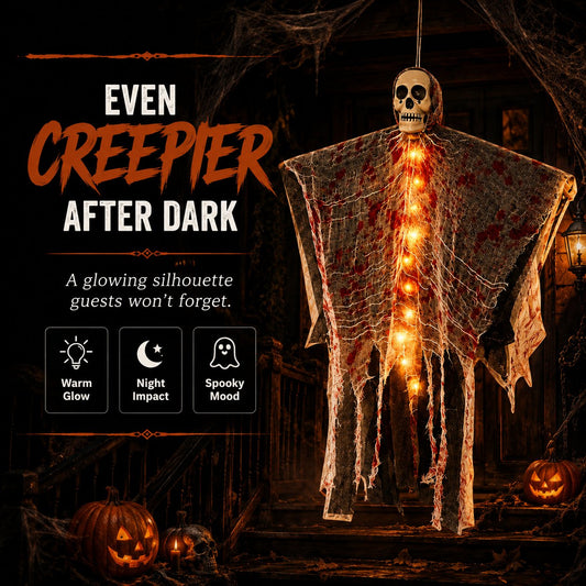 Light-Up Bloody Hanging Ghost Creepy Skeleton Halloween Porch & Haunted House Decor
