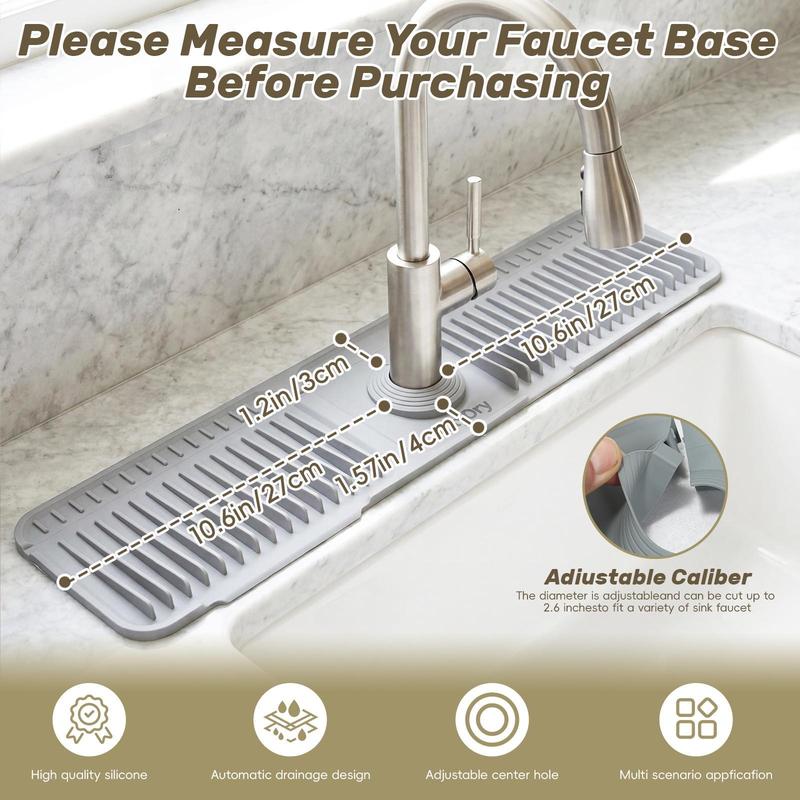 Extra long Silicone Sink Faucet Splash Guard Mat Quick Drain & Drying Organizer