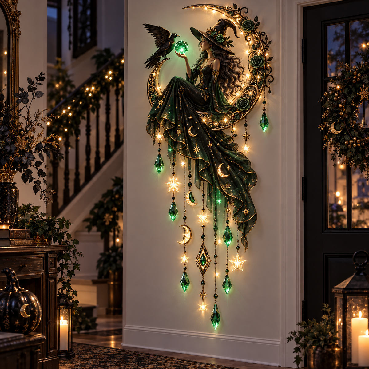 Enchanted Butterfly Moon Magical Fairy Starfall Wall Light with Cascading Crystal Glow