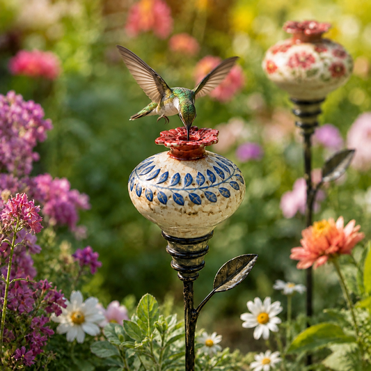 Ceramic Flower Hummingbird Feeder Romantic Garden Charm with a Vintage Touch