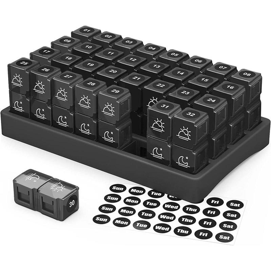 Monthly AM/PM Pill Organizer Twice-a-Day Medicine & Vitamin Storage with Stickers