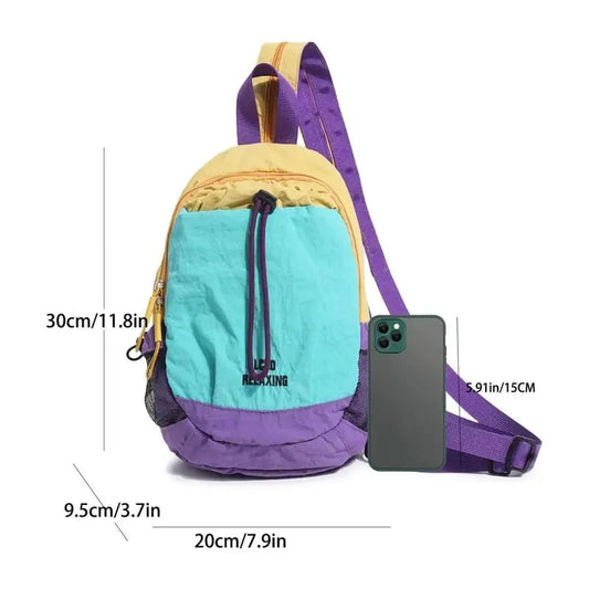 Unisex Lightweight Color Block Nylon Mini Backpack Compact & Water-Resistant Daypack for Every Adventure!