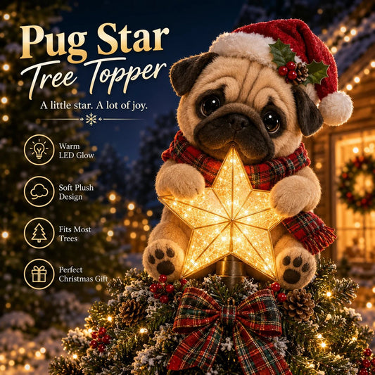 Christmas Glow Pup Tree Topper Light-Up Holiday Dog Tree Topper
