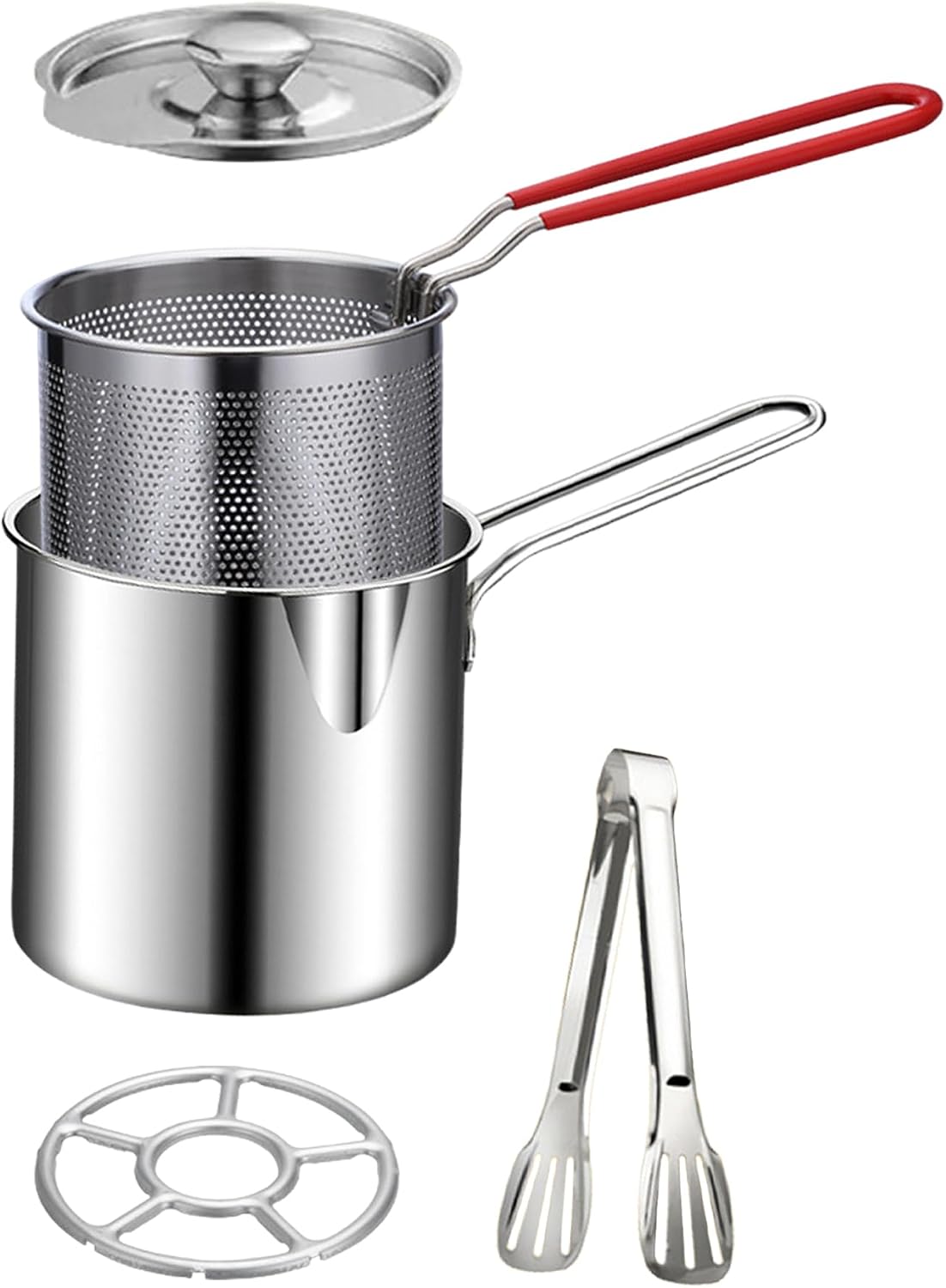 2026 Personal Mini Deep Fryer Set Stainless Steel Pot with Lift-Out Draining Basket & Food Tongs