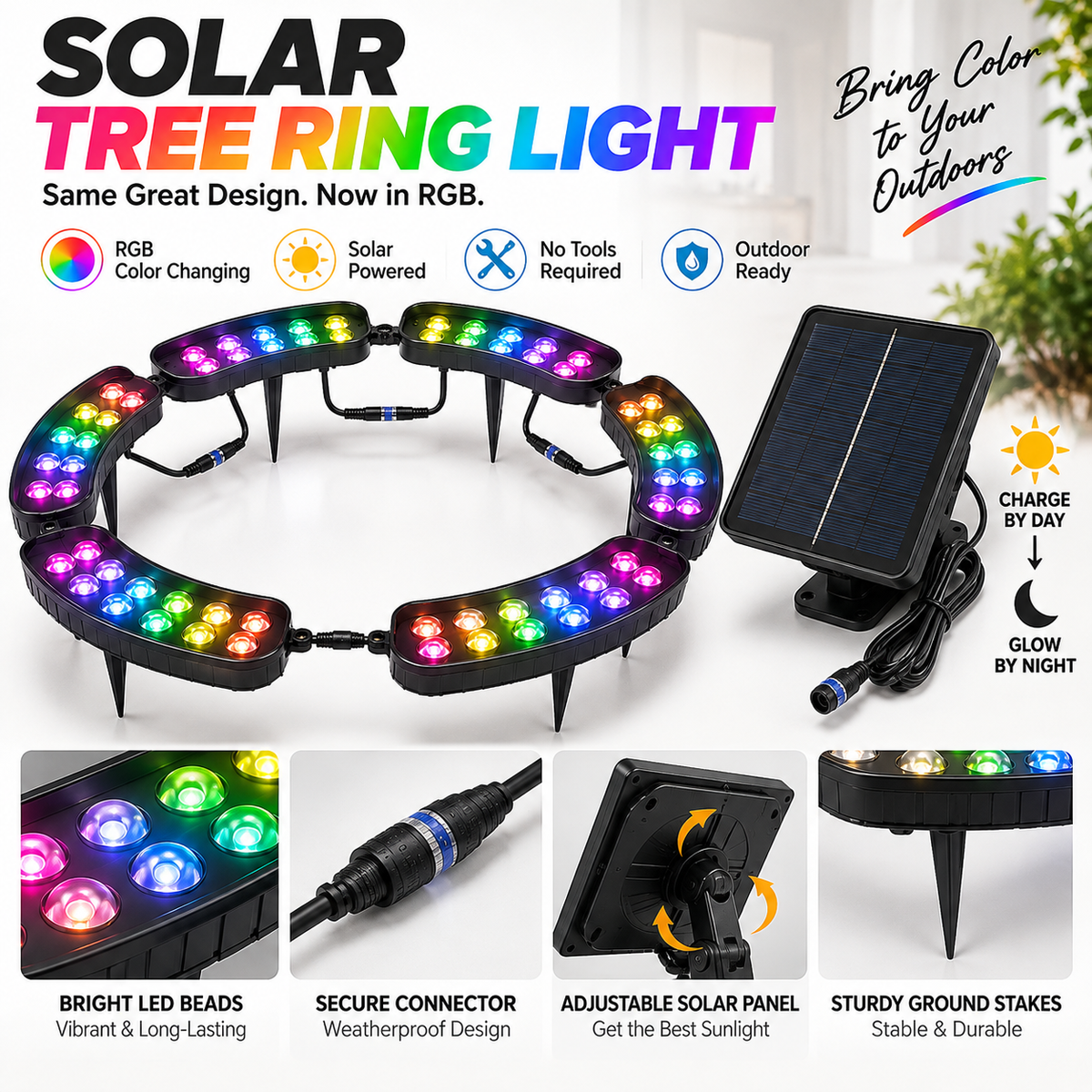 Solar RGB Tree Ring Light 360 Color-Changing Landscape Uplight