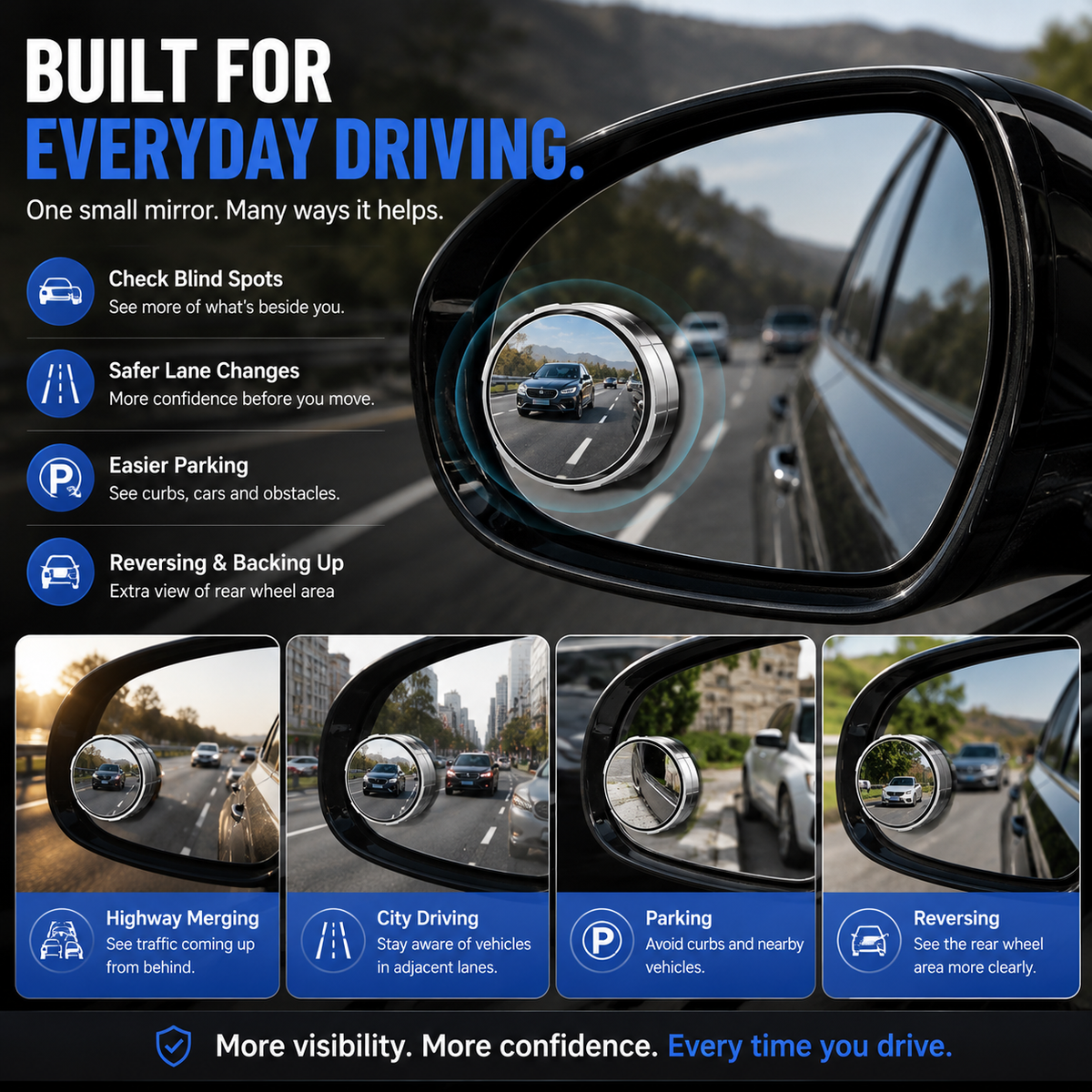 2-Pack 360 Adjustable Blind Spot Mirrors Wide-Angle HD Car Side Mirror