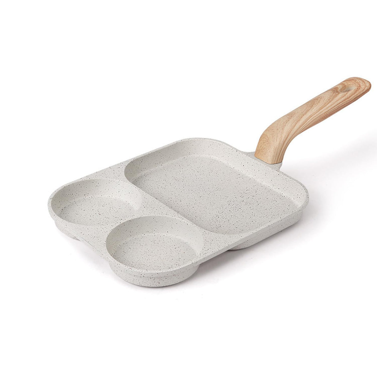 Multifunctional 4-Hole Pan with Wooden Handle Perfect for Eggs, Pancakes & Mini Pancakes