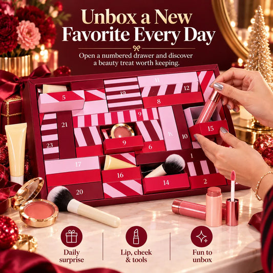 24-Day Beauty Advent Calendar for Women, Christmas Makeup Countdown Gift Box with Daily Beauty Surprises, Cosmetics