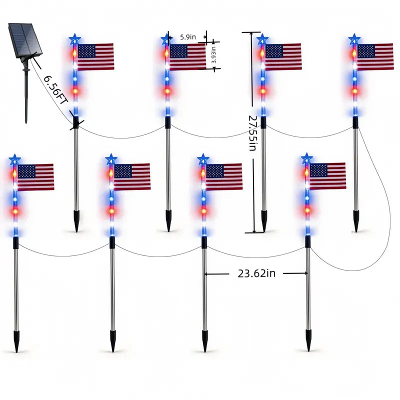 Independence Day -8 PCS Flag Light Set (4th of July Decorations with 8 Lighting Modes)
