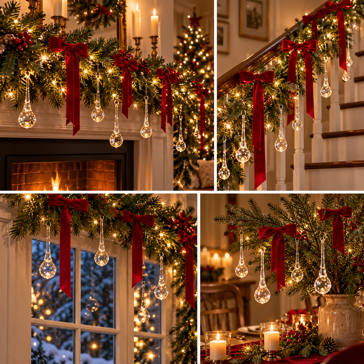 Crystal Teardrop Christmas Ornaments Elegant Hanging Tree Decorations
