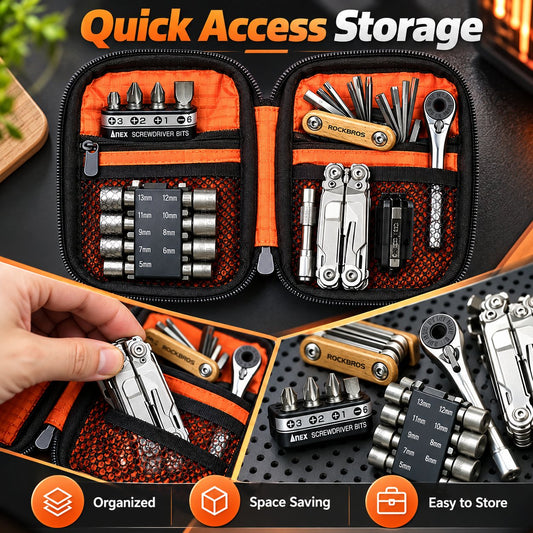 Portable EDC Repair Tool Kit, Multi-functional Hand Tool Set with Socket Wrench, Screwdriver Bits, Hex Keys & Multitool