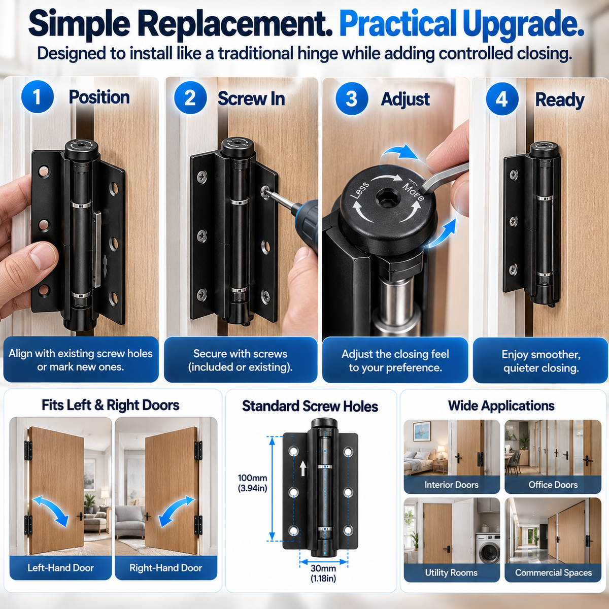 Soft-Close Self-Closing Door Hinge Smooth, Controlled & Quieter Closing
