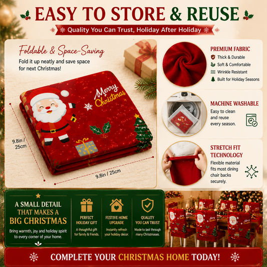 Christmas Chair Cover Festive Santa Dining Chair Slipcover, Holiday Home Decor for Instant Christmas Makeover