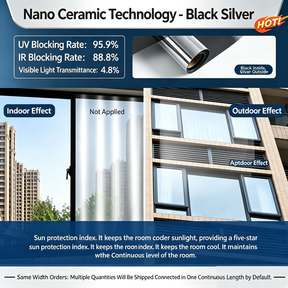 One-Way Privacy Window Film Daytime Mirror Effect, Heat Blocking & UV Protection