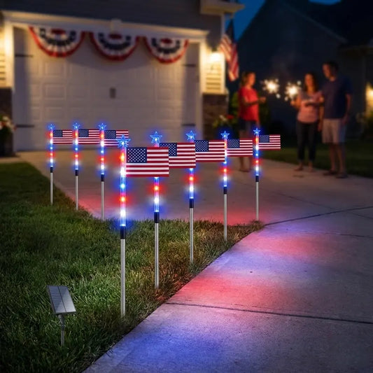 Light Up Your 4th of July 8-Pack Flag Lights with 8 Stunning Modes for Yard & Pathway