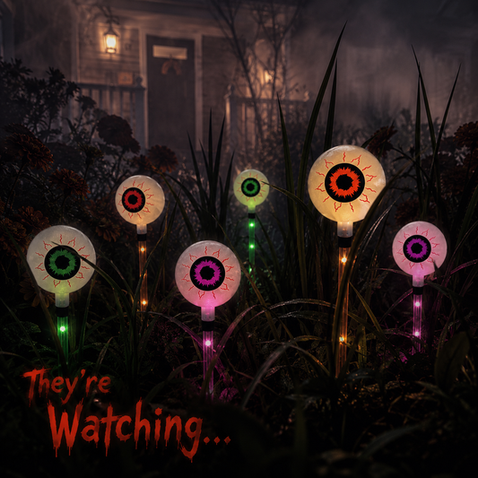 Solar-Powered Halloween Eyeball Yard Lights 6-Piece Glowing Stake Set