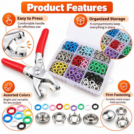 Black Friday Seamless Stitching Sewing Kit 100Pcs Invisible Colored Metal Buckle & Manual Pressure Pliers
