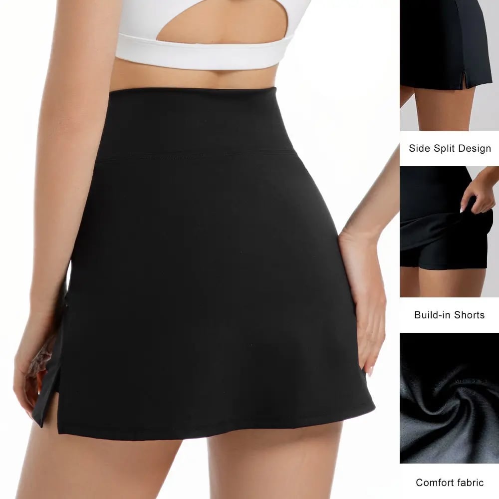 Women's Solid Color Leopard Stretch High Waist Straight Slit Mini Sports Skirt