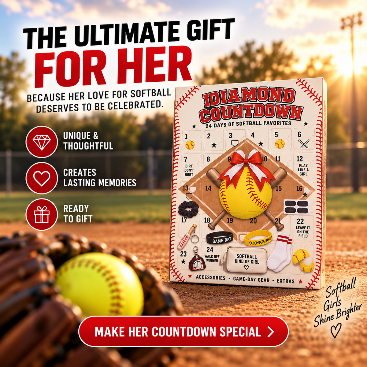 Softball GirLs Advent Calendar 24 Days of Christmas Surprises