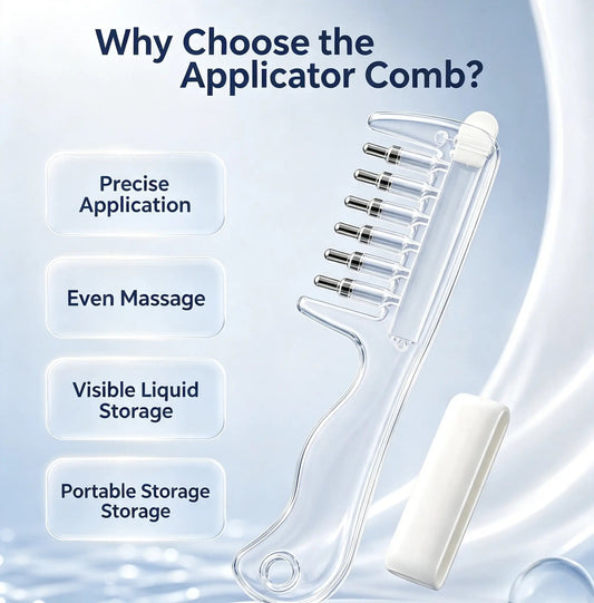 Refillable Scalp Oil Applicator Comb with 7 Metal Massage Tips Even Root Serum Distribution & Scalp Stimulation for