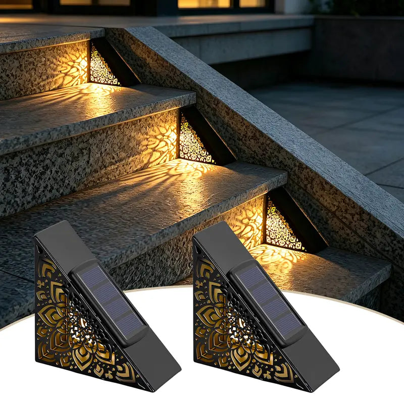 Solar outdoor step lights, IP65 waterproof LED deck/stair lights, color-changing gradient lighting