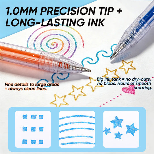 Selling Retractable Glitter Sparkle Gel Pens 1.0mm Fine Tip, Large Capacity Gel Pen Set for Art Journal & Hand Lettering
