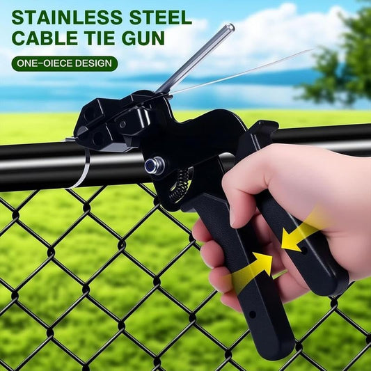 Stainless Steel Cable Tie Gun Tool with Metal Zip Ties, Heavy Duty Cable Tie Tightener & Cutter for Industrial, Fencing