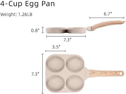 Multifunctional 4-Hole Pan with Wooden Handle Perfect for Eggs, Pancakes & Mini Pancakes