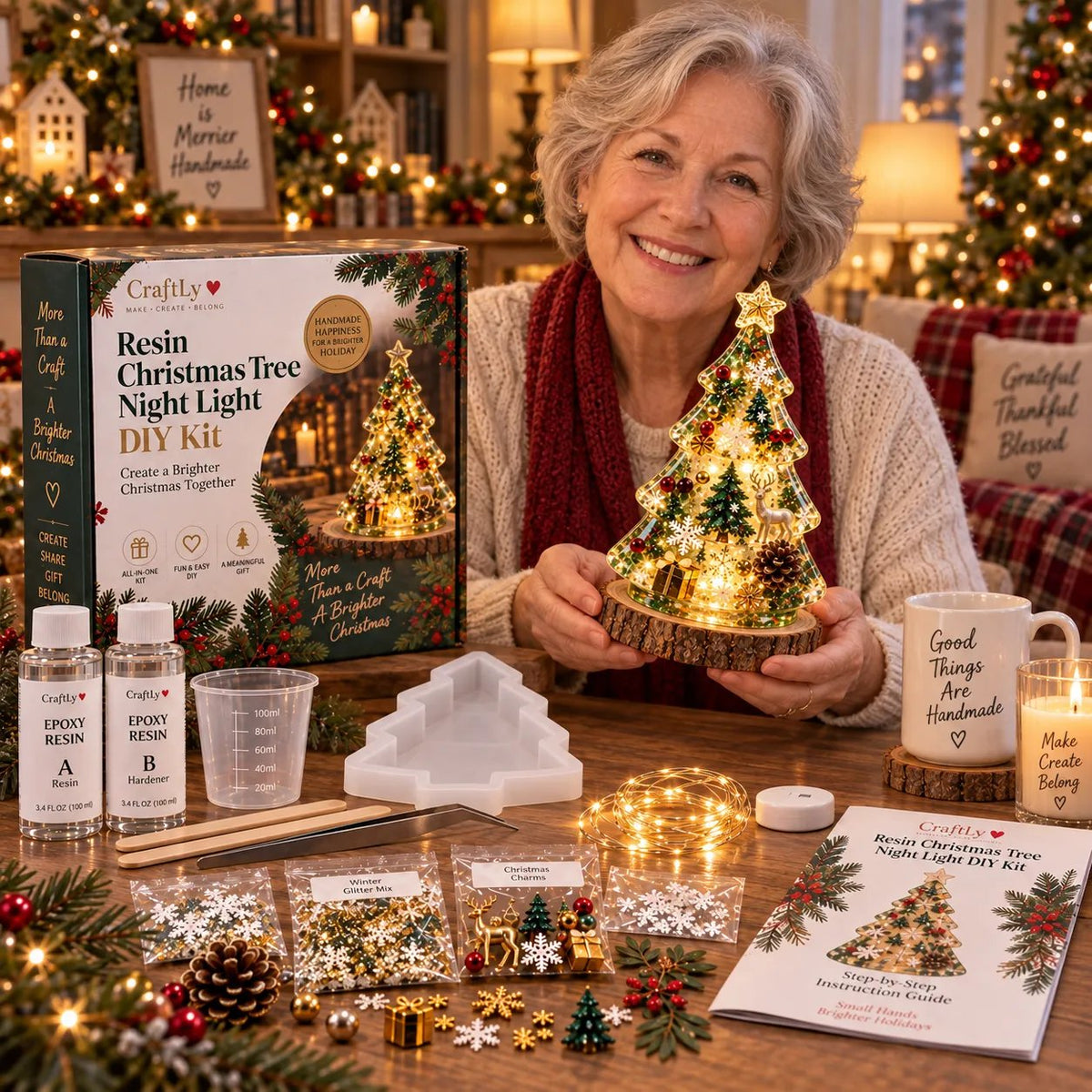 Beginner-Friendly Resin Christmas Tree Night Light DIY Kit | Complete Kit with Mold, Resin