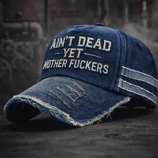 Ain't Dead Yet Vintage Trucker Hat, Distressed Mesh Back Trucker Cap, Adjustable Retro Baseball Cap for Men Women