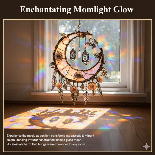 Hand-Painted Moon and Floral Window Decor