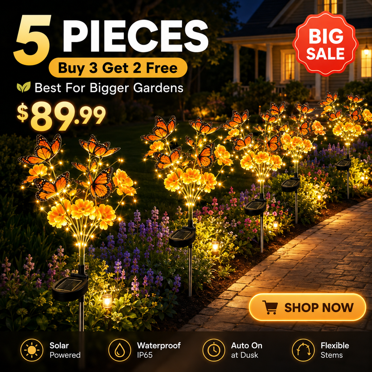 Solar Butterfly Flower Garden Stake Light Waterproof Outdoor Pathway Decor