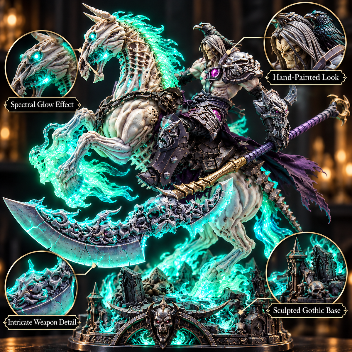 Wraith Rider Soulfire Horseman Lamp Gothic Undead Knight Collector Light