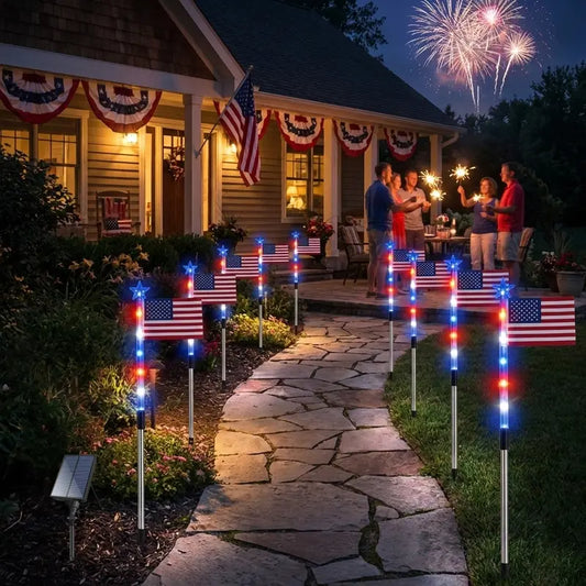 8-Piece Flag Light Set 4th of July Decorations with 8 Lighting Modes Ideal for Independence Day Pathways, Gardens
