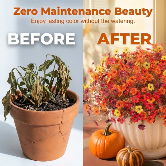 Artificial Autumn Violet Flower Bouquet Weatherproof Faux Fall Floral Stems for Porch & Home