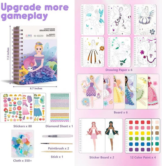 Poke-in 4-in-1 Diamond Painting Kits & Art Magic Princess Craft Kit Stuffers Watercolor DIY Gifts for Girls Handicraft