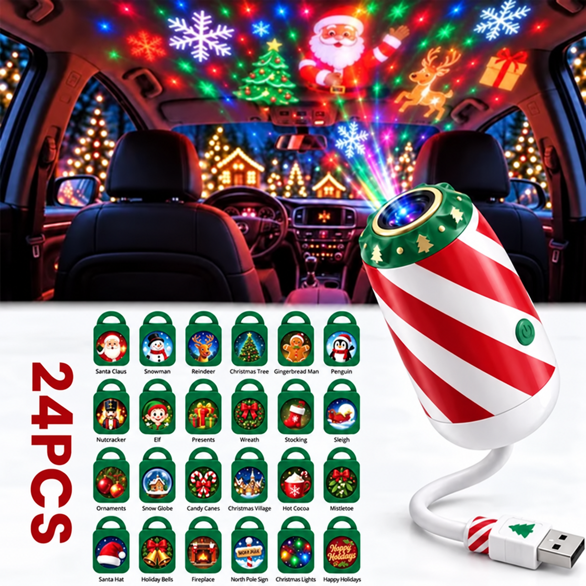 🎅🌠🎄 Merry Ride Christmas Car Projector Light – 5D Festive Projection Effect!